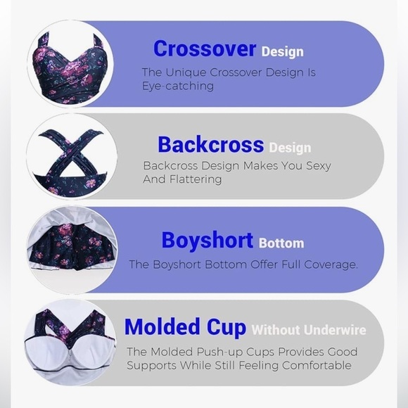 NWT COCOPEAR  Elegant Crossover One Piece Swimdress Floral Skirted Swimsuit - Picture 3 of 9